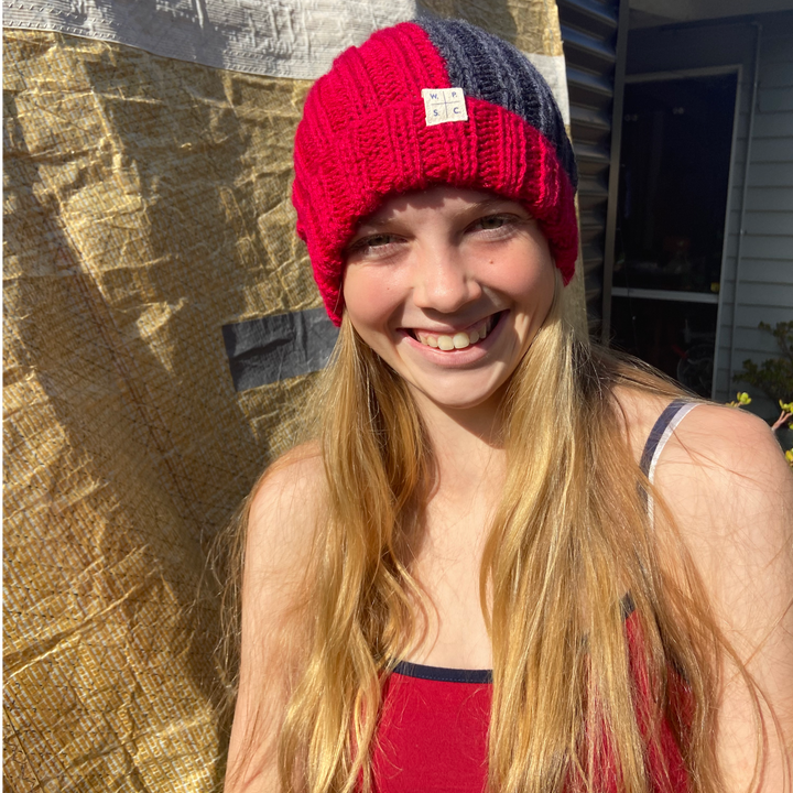 Buoy Beanie in Raspberry and Charcoal