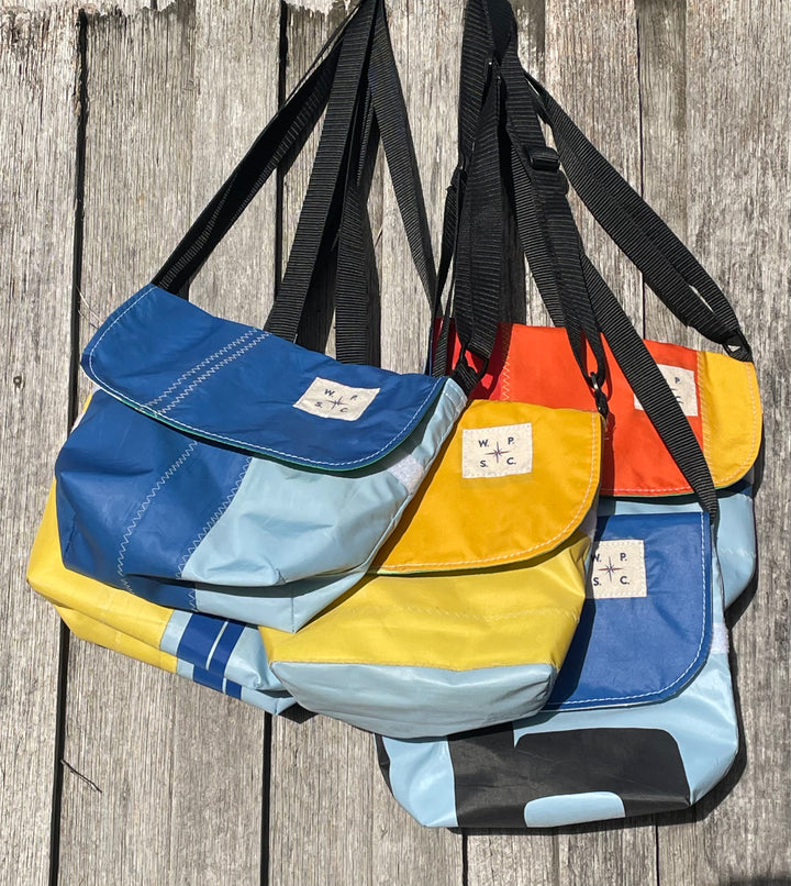 Atlas cross body bag in Yellows and Blues