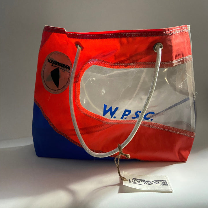 Red 1 with Windsurfer International badge. Windsurf Sail with Red with clear window and full clear reverse side 