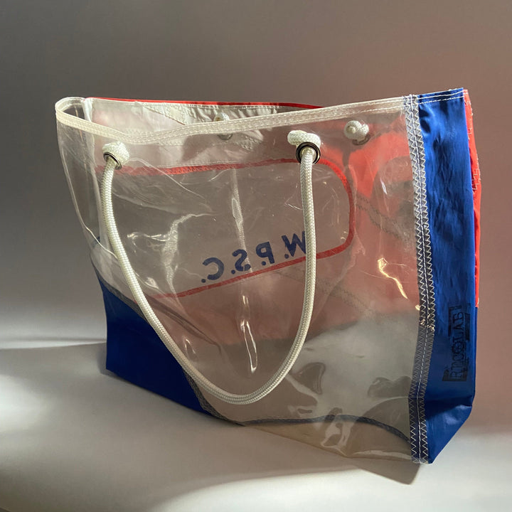 Red 1 image 3:  Reverse side. Windsurfer sail, Red with clear window and clear reverse side