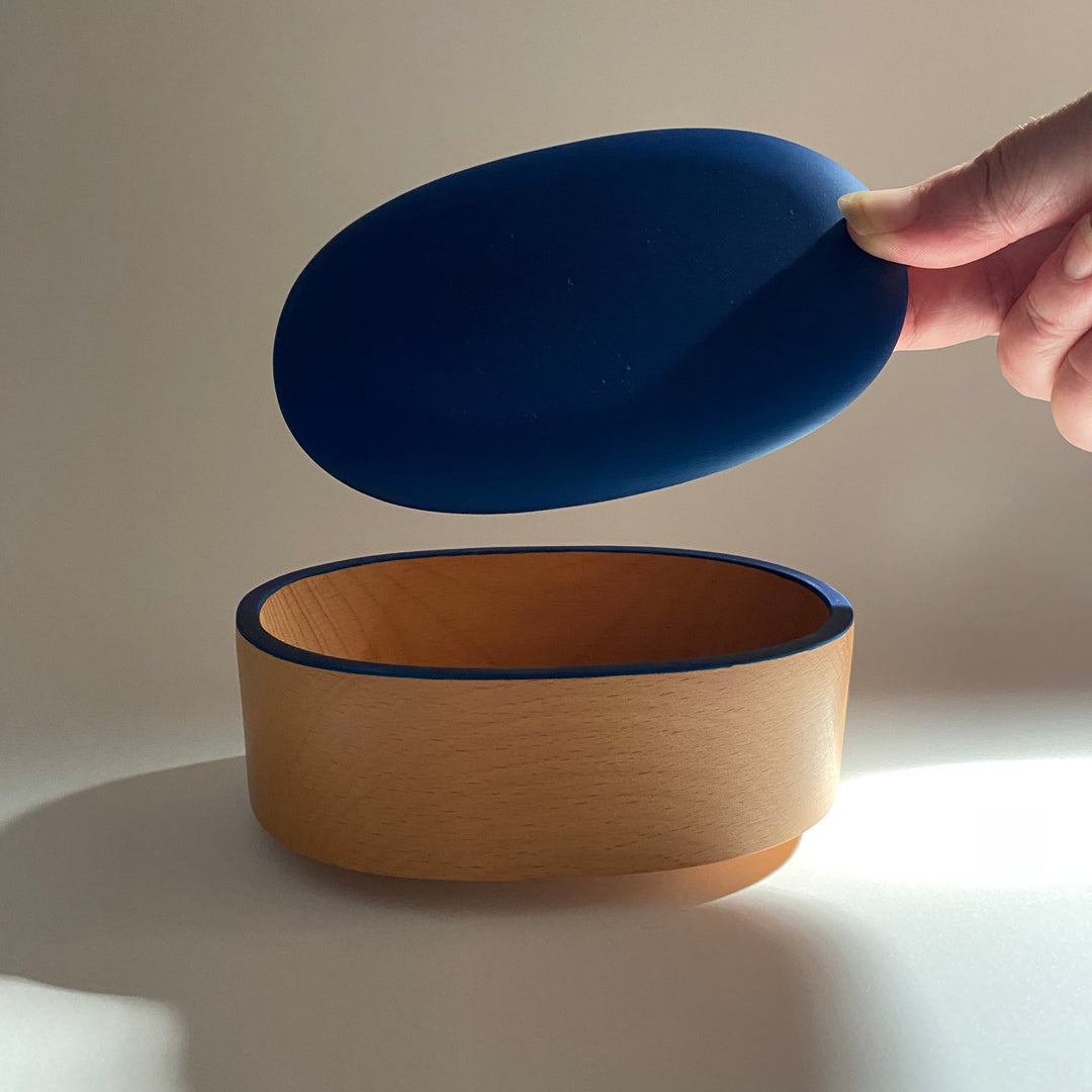 Japanese Lacquerware wooden oval BENTO BOX in dark indigo