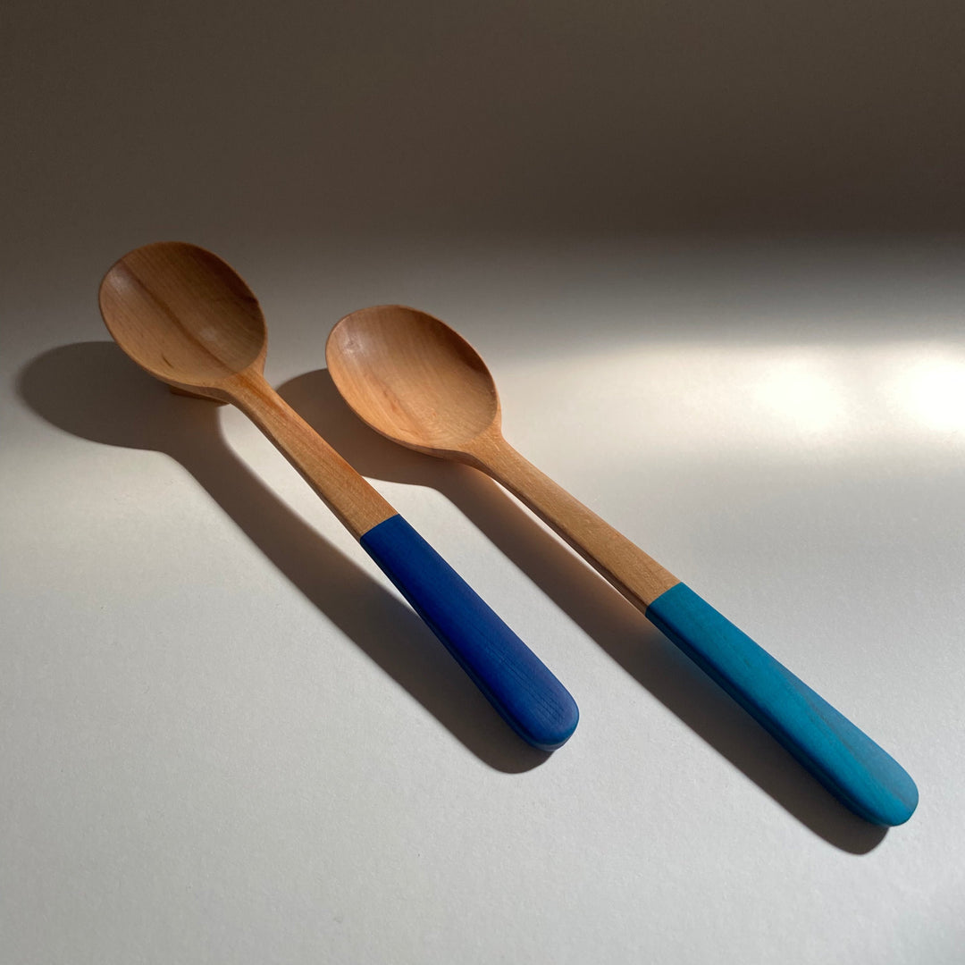 Japanese wooden spoon in light indigo lacquer