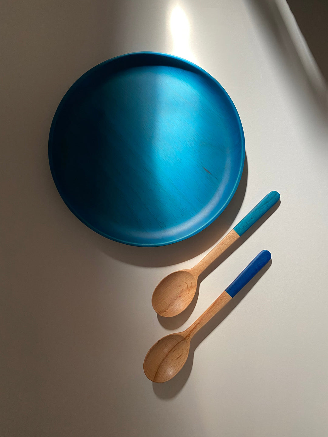 Japanese wooden spoon in light indigo lacquer