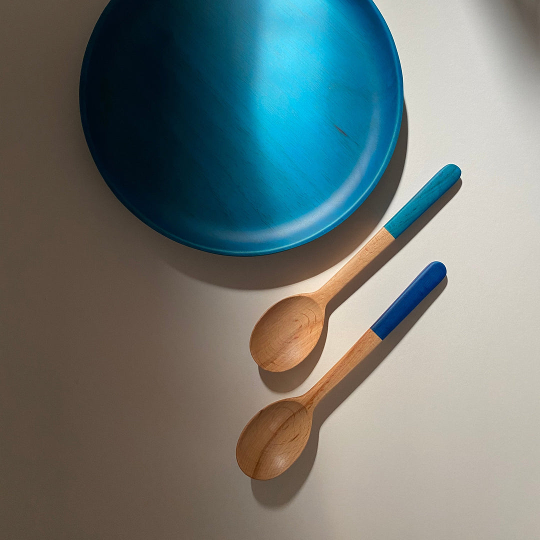 Japanese wooden spoon in light indigo lacquer