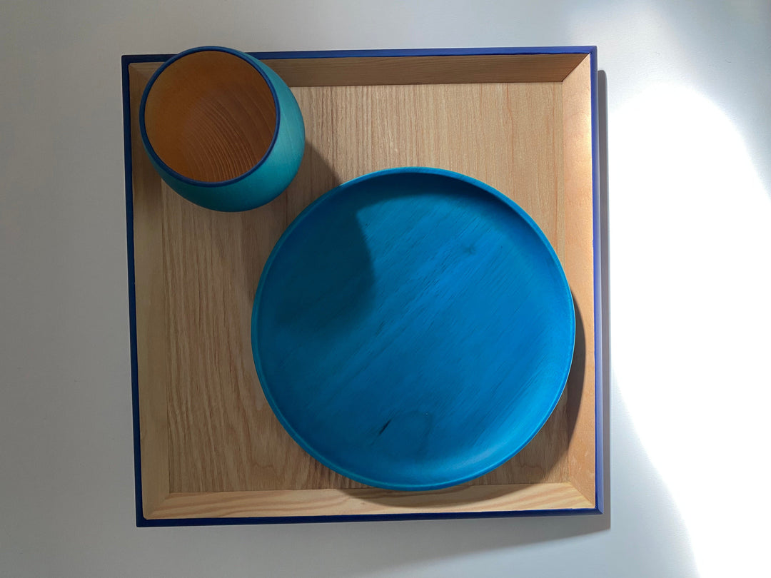 Japanese Lacquerware square jujube wooden TRAY with dark indigo base and edge