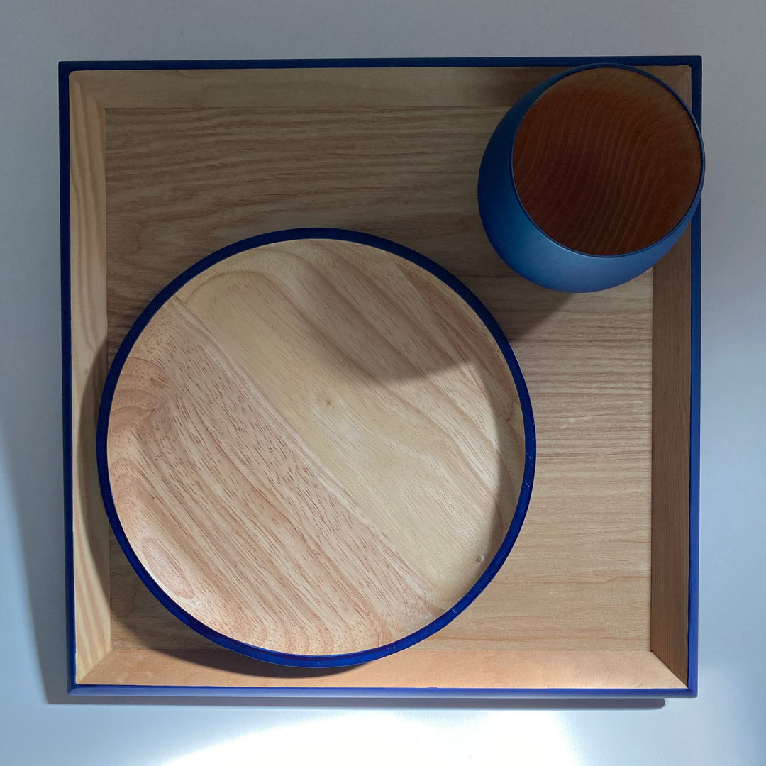 Japanese Lacquerware square jujube wooden TRAY with dark indigo base and edge