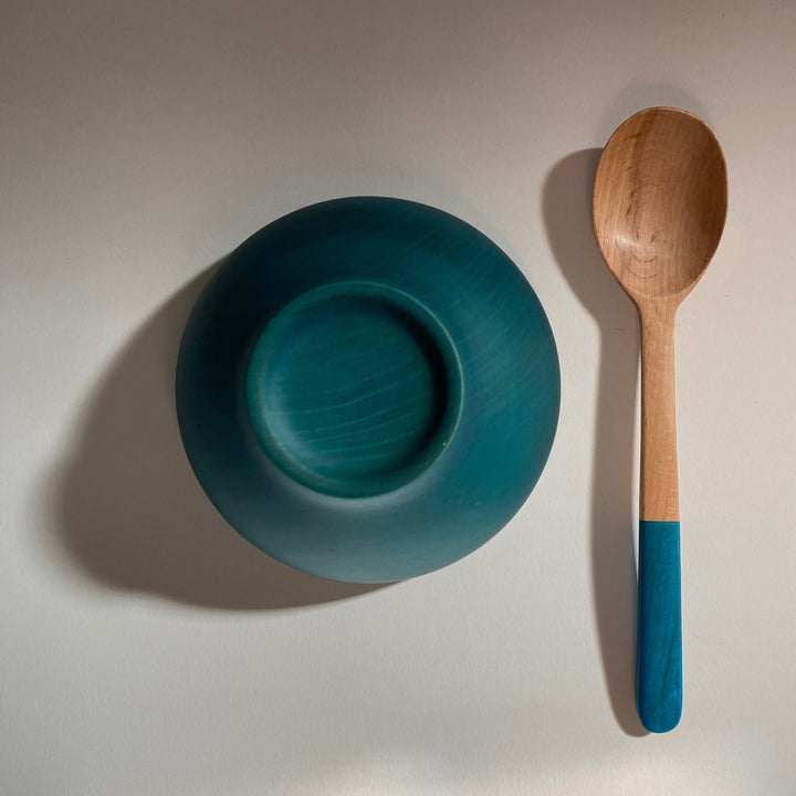 Japanese wooden spoon in light indigo lacquer