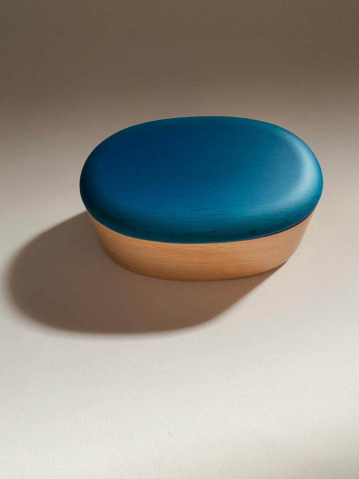 Japanese Lacquerware wooden oval BENTO BOX in light indigo