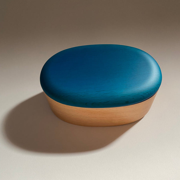 Japanese Lacquerware wooden oval BENTO BOX in light indigo