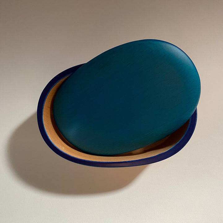 SOLD OUT! Japanese Lacquerware wooden oval BENTO BOX in light indigo