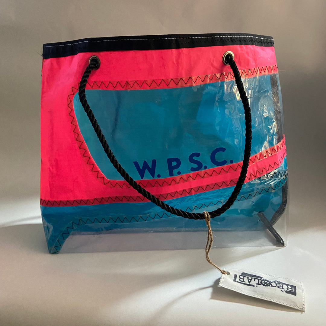 Trade Winds Tote in Hot Pink and Teal blue with clear panel