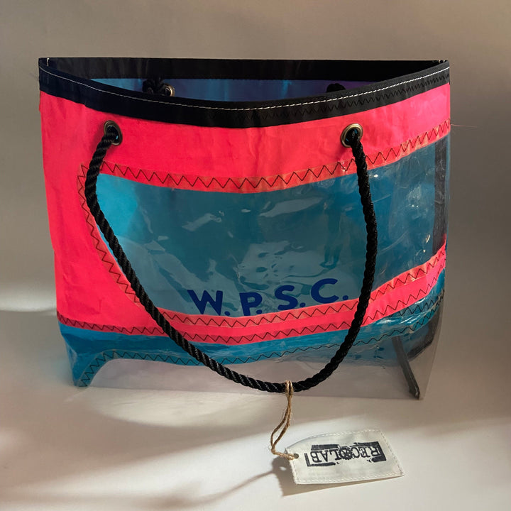 Trade Winds Tote in Hot Pink and Teal blue with clear panel