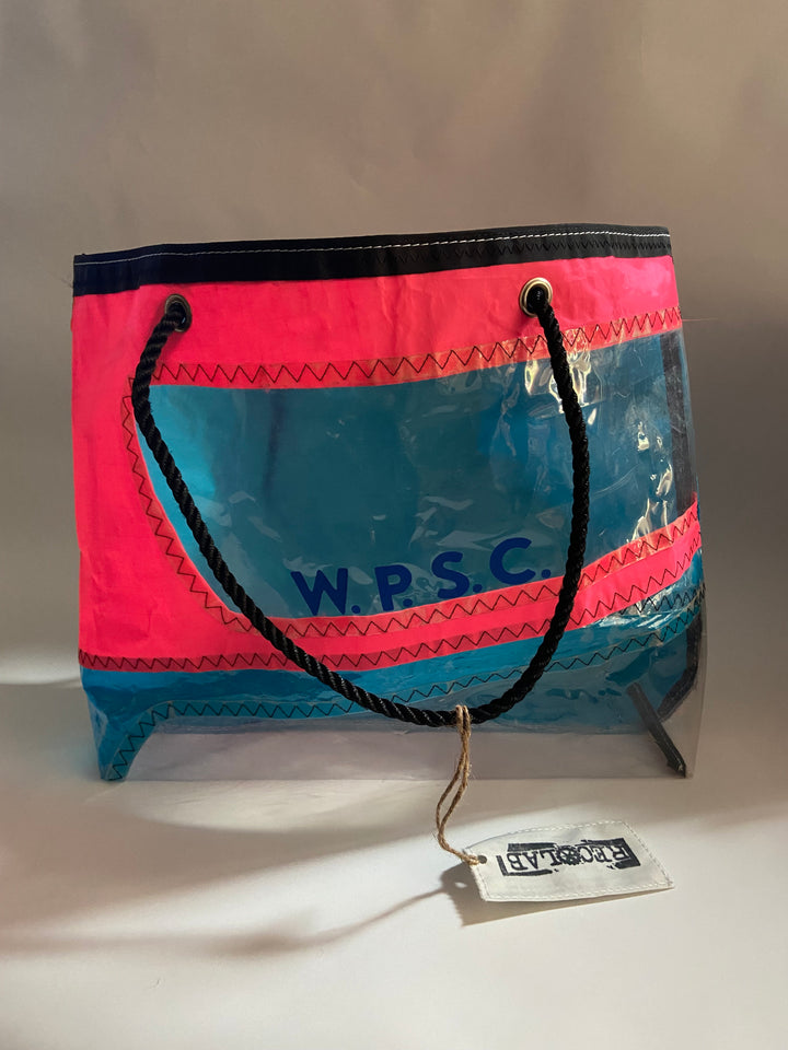 Trade Winds Tote in Hot Pink and Teal blue with clear panel