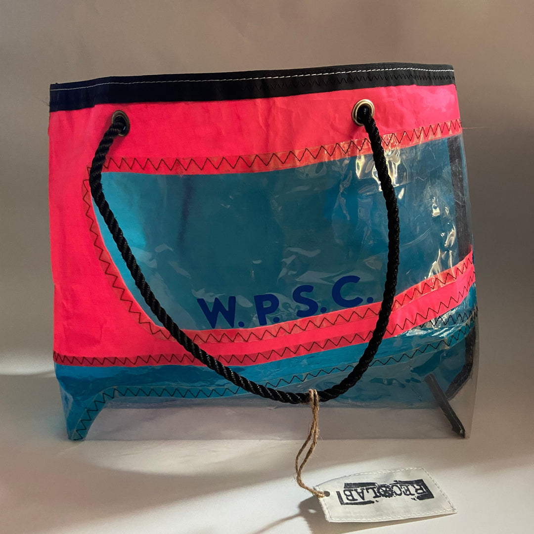 Trade Winds Tote in Hot Pink and Teal blue with clear panel