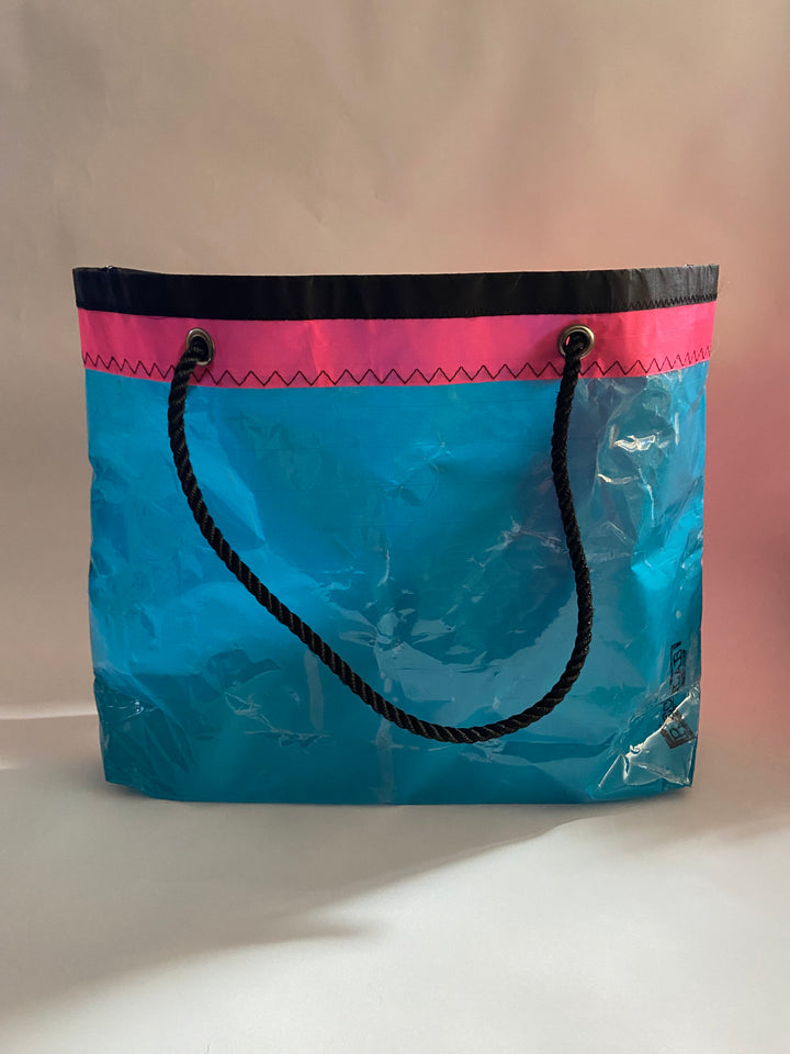 Trade Winds Tote in Hot Pink and Teal blue with clear panel