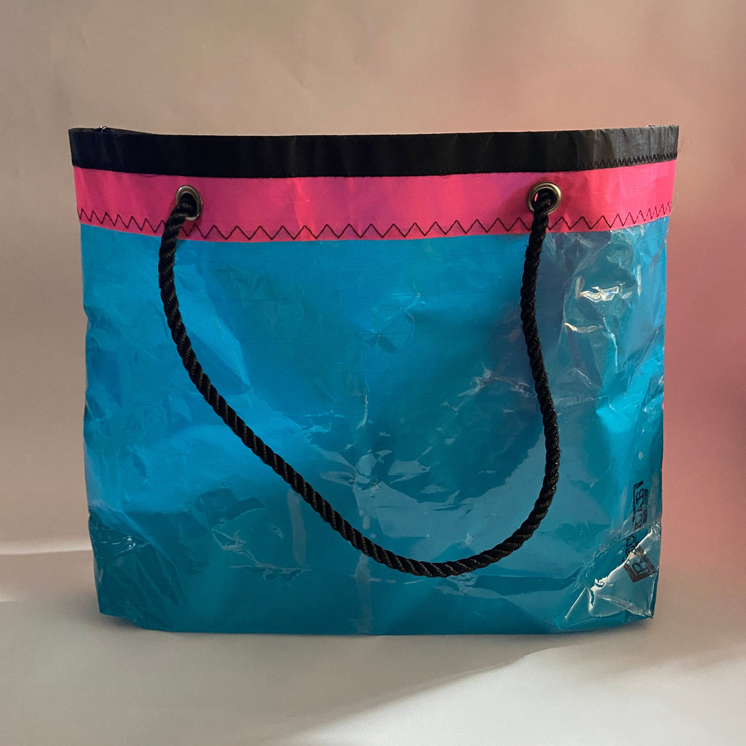 Trade Winds Tote in Hot Pink and Teal blue with clear panel