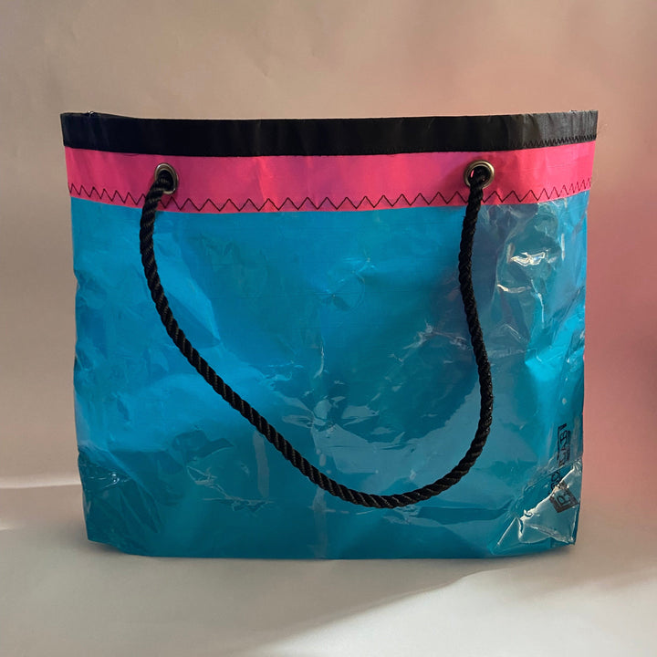 Trade Winds Tote in Hot Pink and Teal blue with clear panel